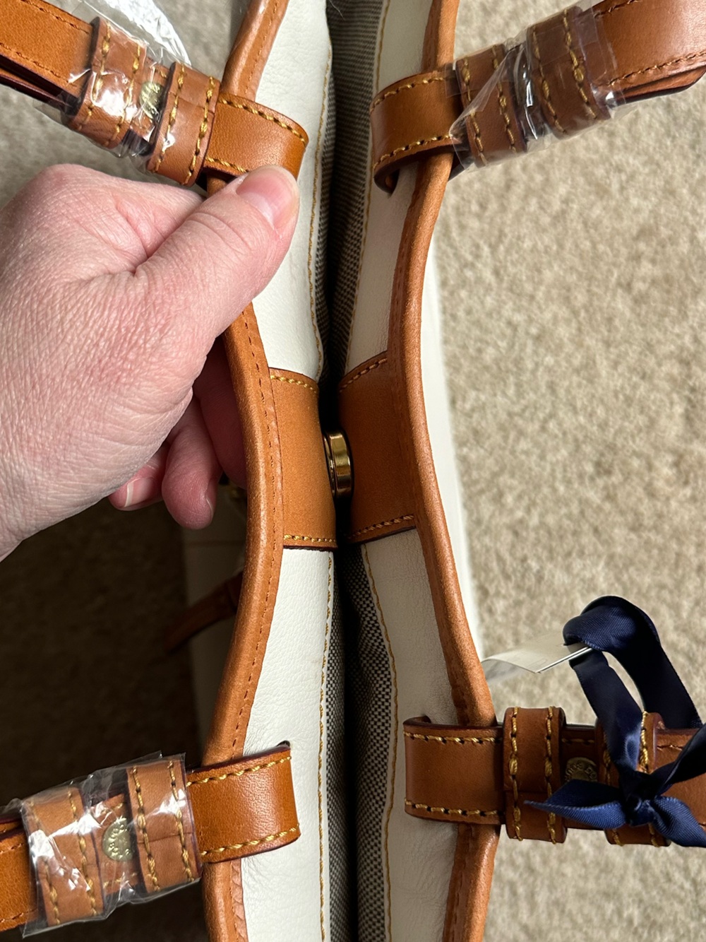 Dooney & Bourke White Pebble Leather Tote with Tan Trim - Picture 9 of 15